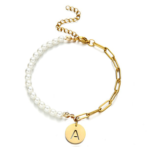 Bracelet à perles et à grosses maillons gravé initiale 3